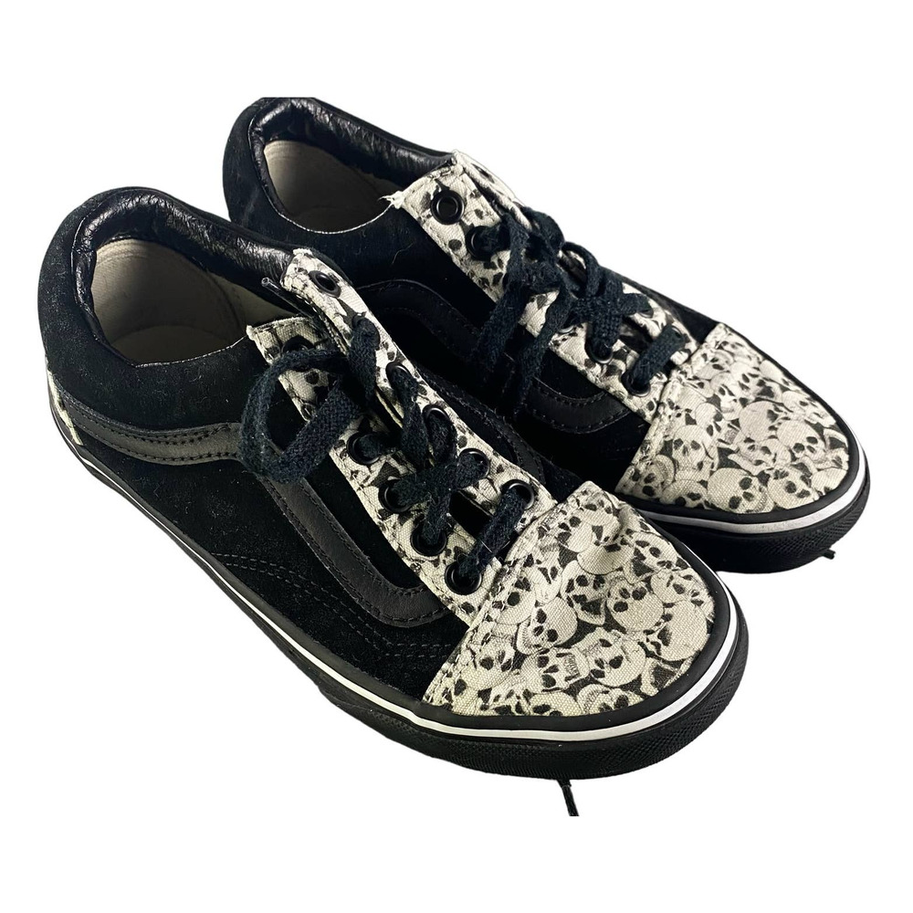 Vans Old Skool Black‎ White Skulls Low Top Skate Shoes Size Mens 5 Womens 7.5